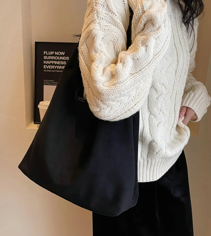 Slouchy Suede Shoulder Bags for Women Large Tote Purse Retro Soft Handbag Casual Work Ladies Top Handle Satchel 2pcs