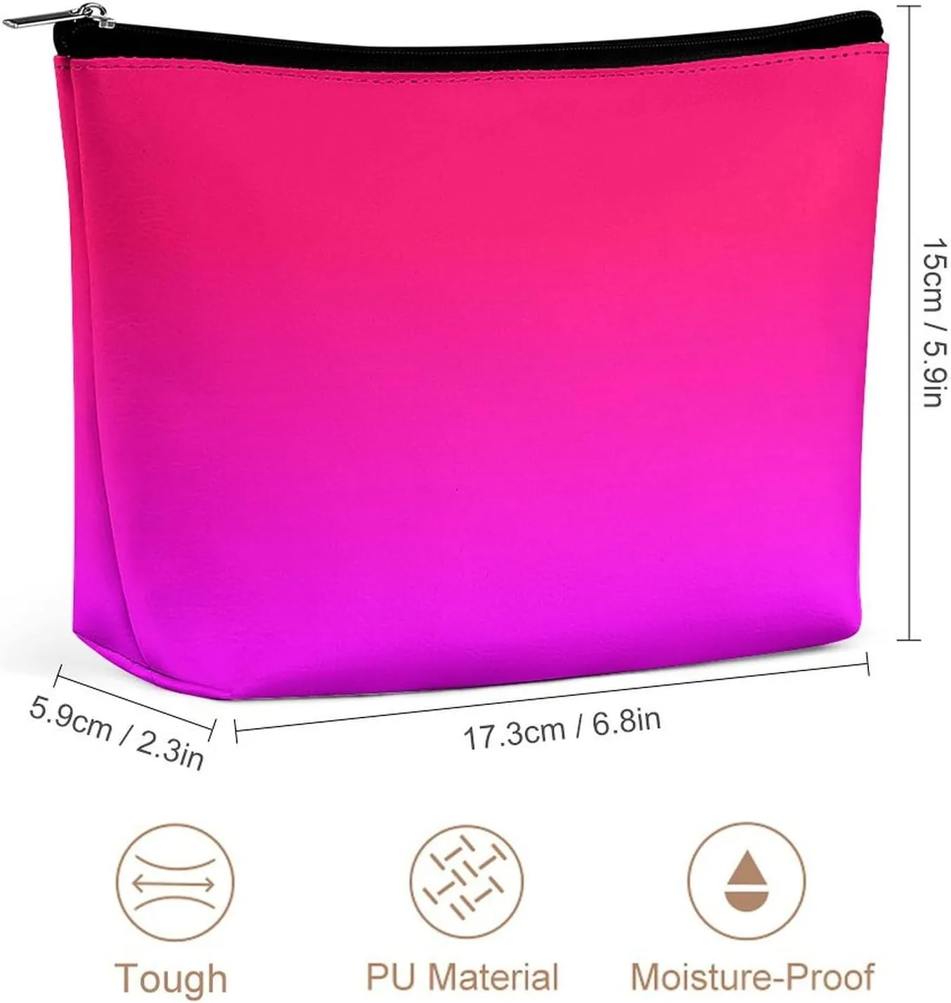 Small Cosmetic Bag, Hot Pink and Neon Pink Ombre Makeup Bags Elegant Roomy Pouch for Women,Travel Toiletry Accessories Organizer