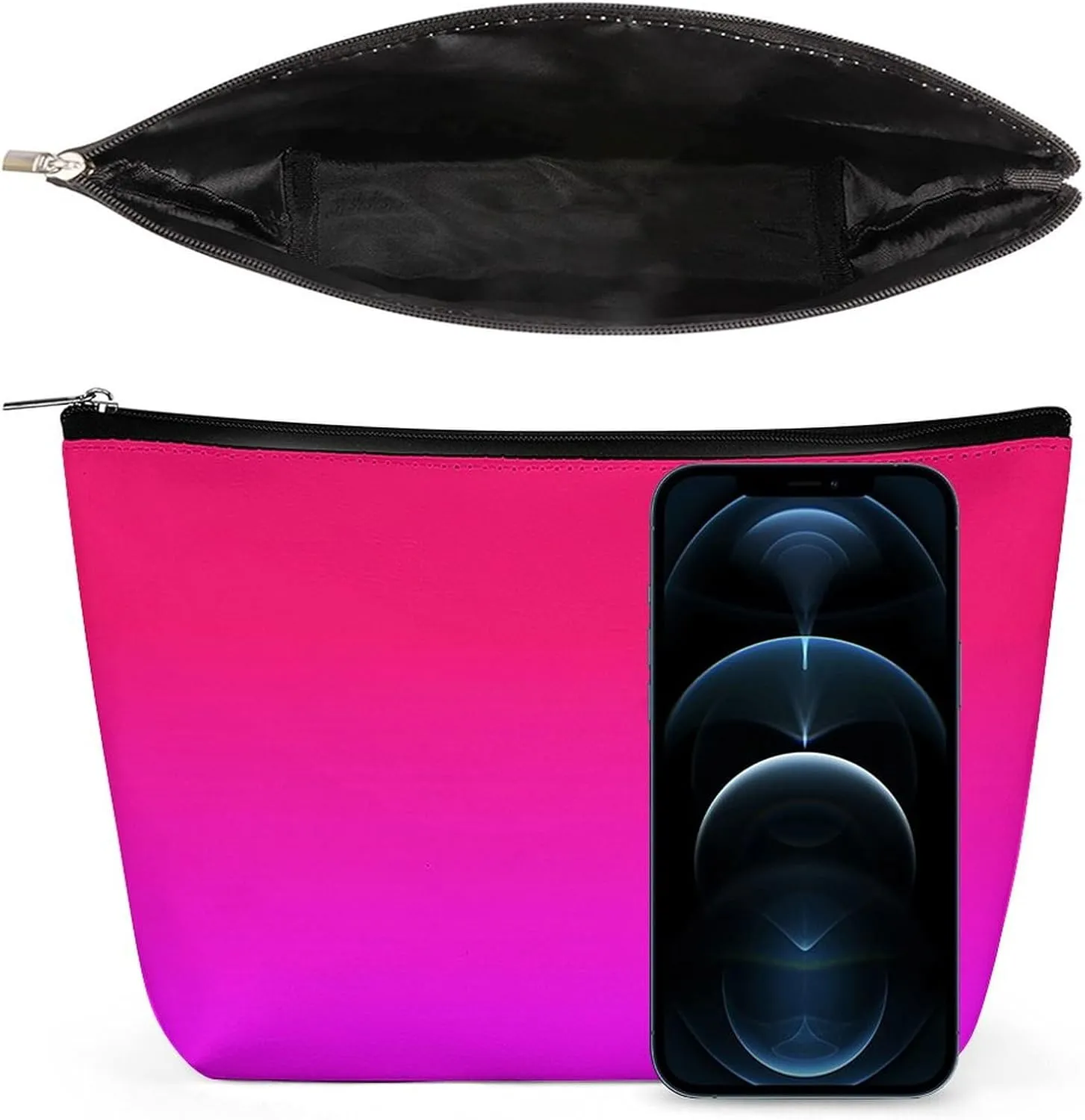 Small Cosmetic Bag, Hot Pink and Neon Pink Ombre Makeup Bags Elegant Roomy Pouch for Women,Travel Toiletry Accessories Organizer