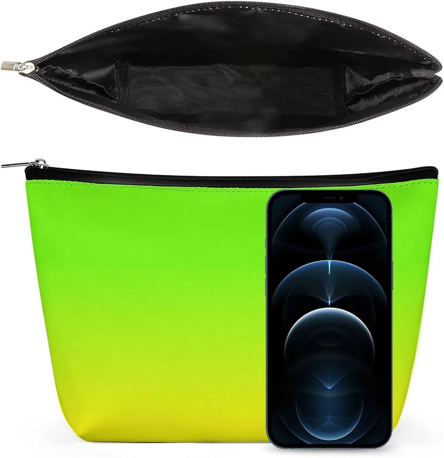 Small Cosmetic Bag, Neon Green and Neon Yellow Ombre Makeup Bags Elegant Roomy Pouch for Women,Travel Toiletry Accessories Organizer