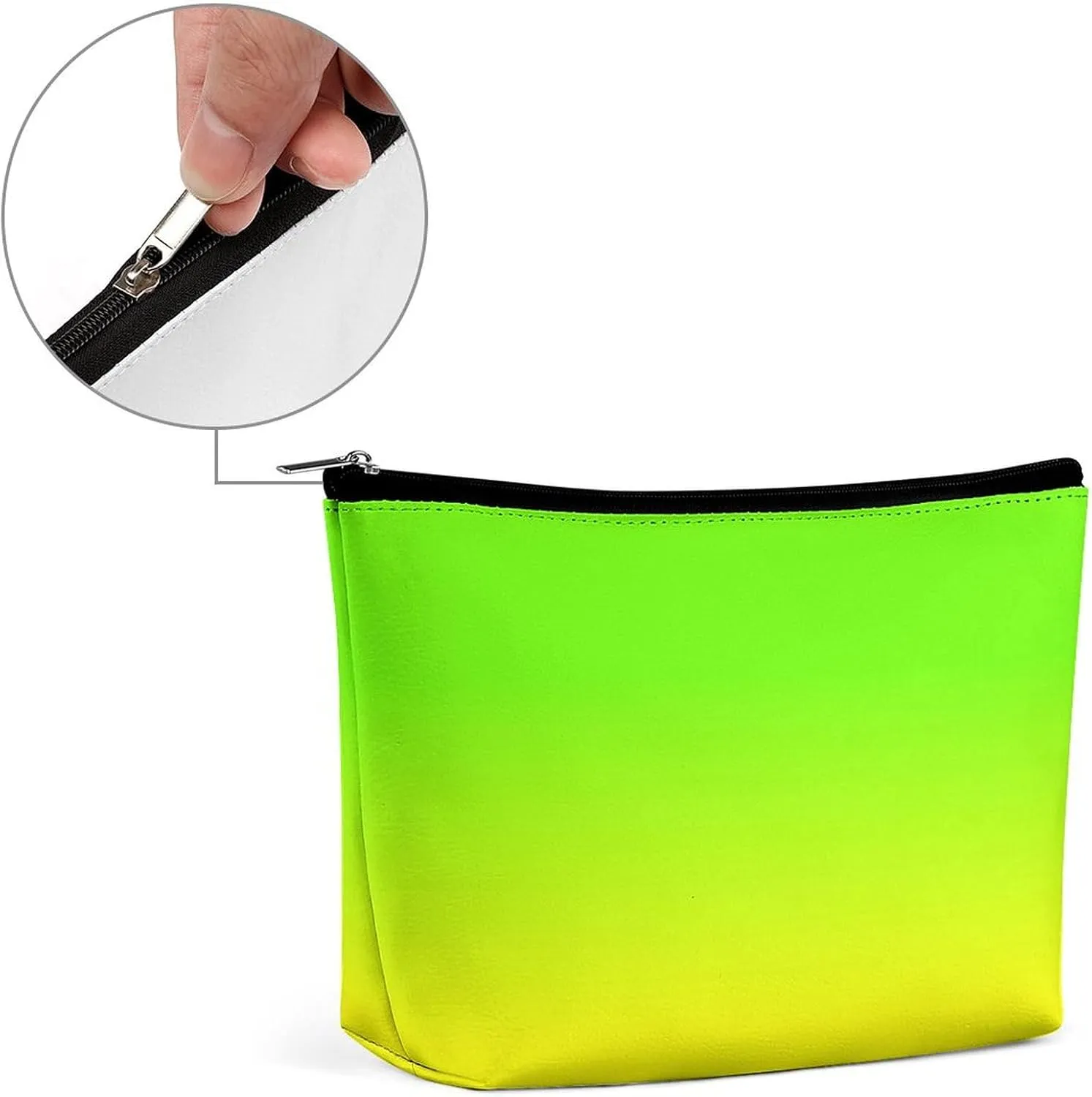 Small Cosmetic Bag, Neon Green and Neon Yellow Ombre Makeup Bags Elegant Roomy Pouch for Women,Travel Toiletry Accessories Organizer