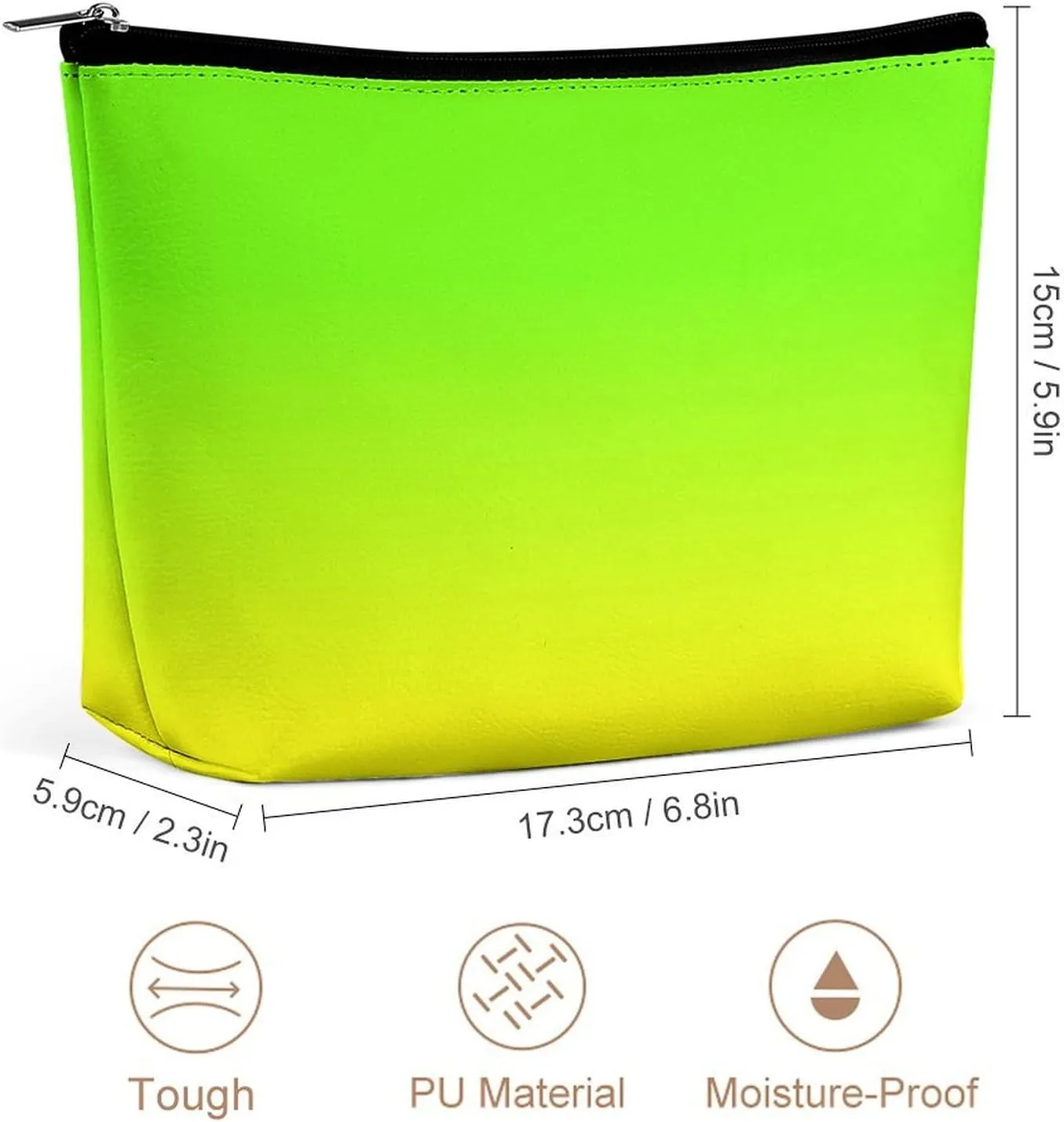 Small Cosmetic Bag, Neon Green and Neon Yellow Ombre Makeup Bags Elegant Roomy Pouch for Women,Travel Toiletry Accessories Organizer