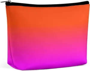 Small Cosmetic Bag, Neon Orange and Hot Pink Ombre Makeup Bags Elegant Roomy Pouch for Women,Travel Toiletry Accessories Organizer