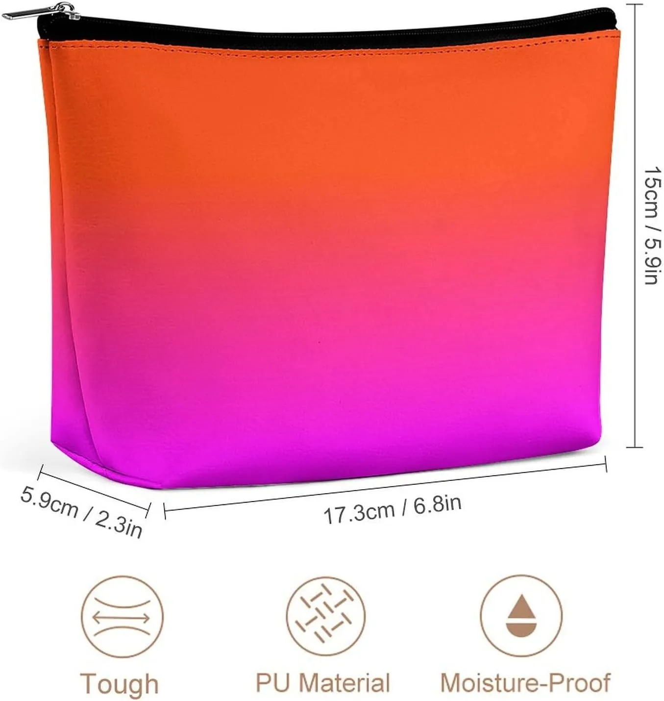 Small Cosmetic Bag, Neon Orange and Hot Pink Ombre Makeup Bags Elegant Roomy Pouch for Women,Travel Toiletry Accessories Organizer
