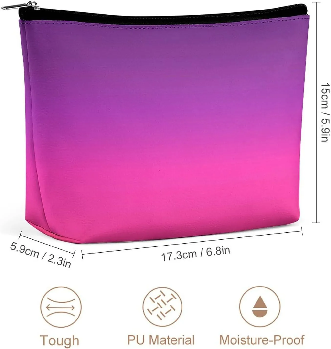 Small Cosmetic Bag, Neon Purple and Pink Ombre Makeup Bags Elegant Roomy Pouch for Women,Travel Toiletry Accessories Organizer