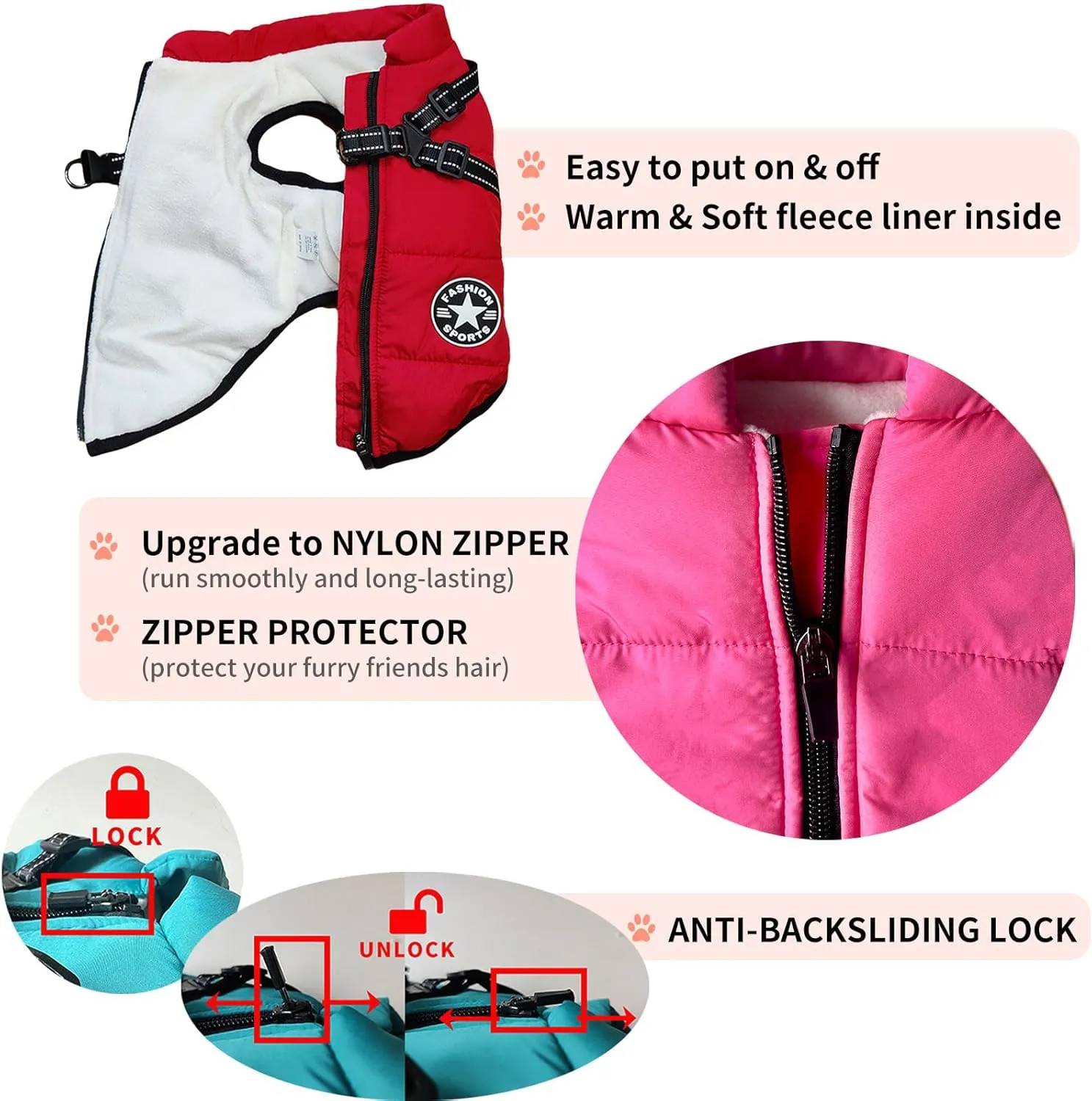 Small Dog Jacket with Harness, Outdoor Dog Sport Vest, Outdoor Warm Pet Winter Coat Harness for Cats Puppy Small Dogs, (Aqua)