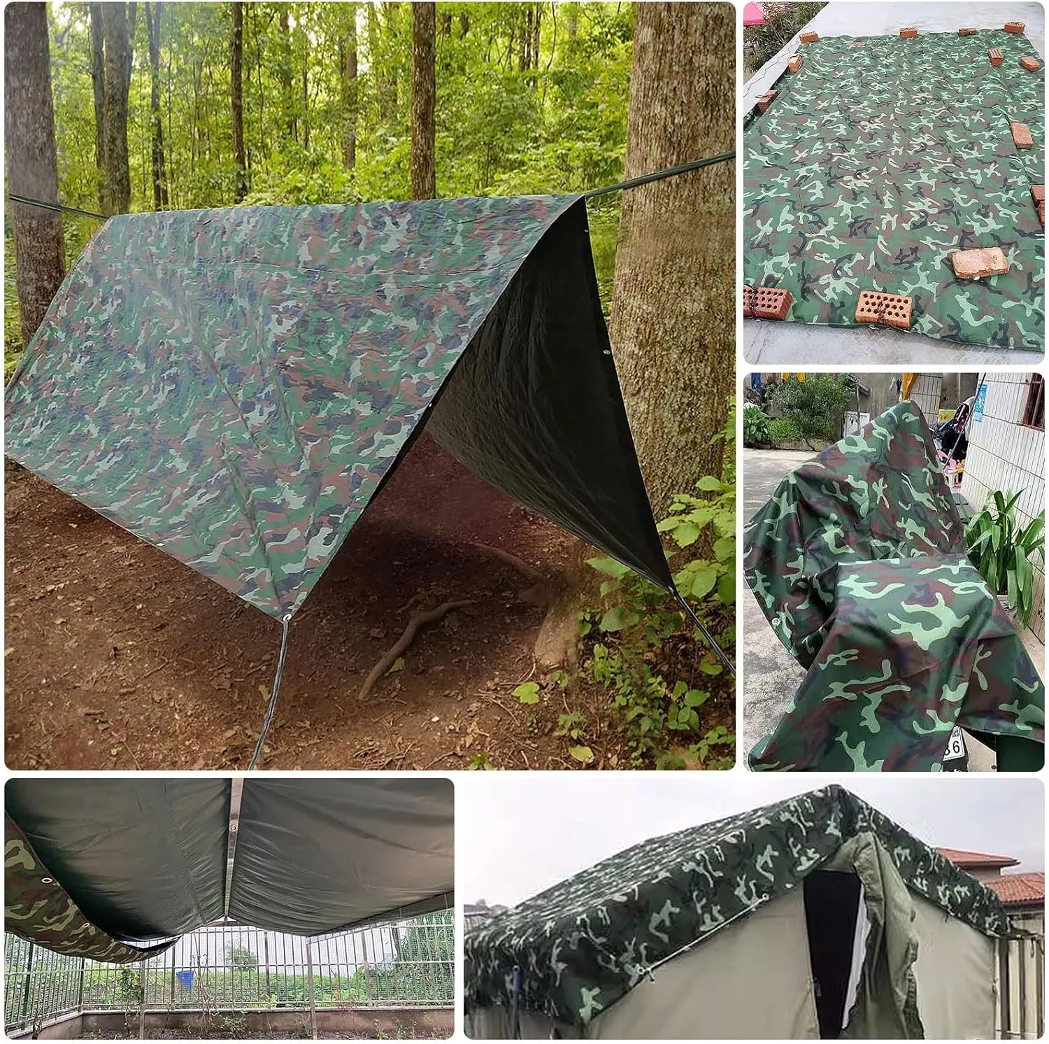 Small Multipurpose Cover, 450g/m² Rainproof Canopy Tent Cover 0.45mm Thick Canvas Tarp Sheet for Camping, Garden, Gazebo, Trailer - Camouflage s with Reinforcement Edge(1x1.8m)