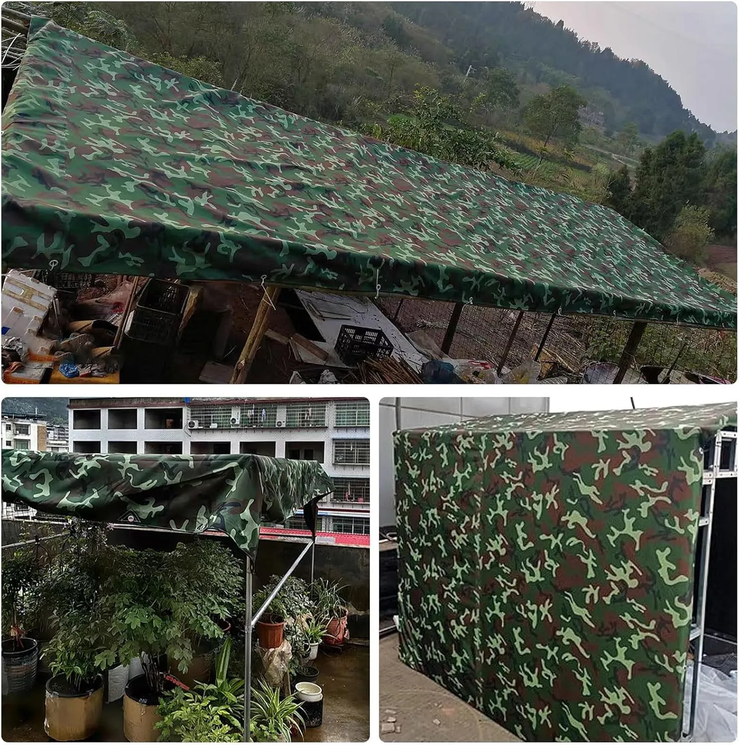 Small Multipurpose Cover, 450g/m² Rainproof Canopy Tent Cover 0.45mm Thick Canvas Tarp Sheet for Camping, Garden, Gazebo, Trailer - Camouflage s with Reinforcement Edge(1x1.8m)