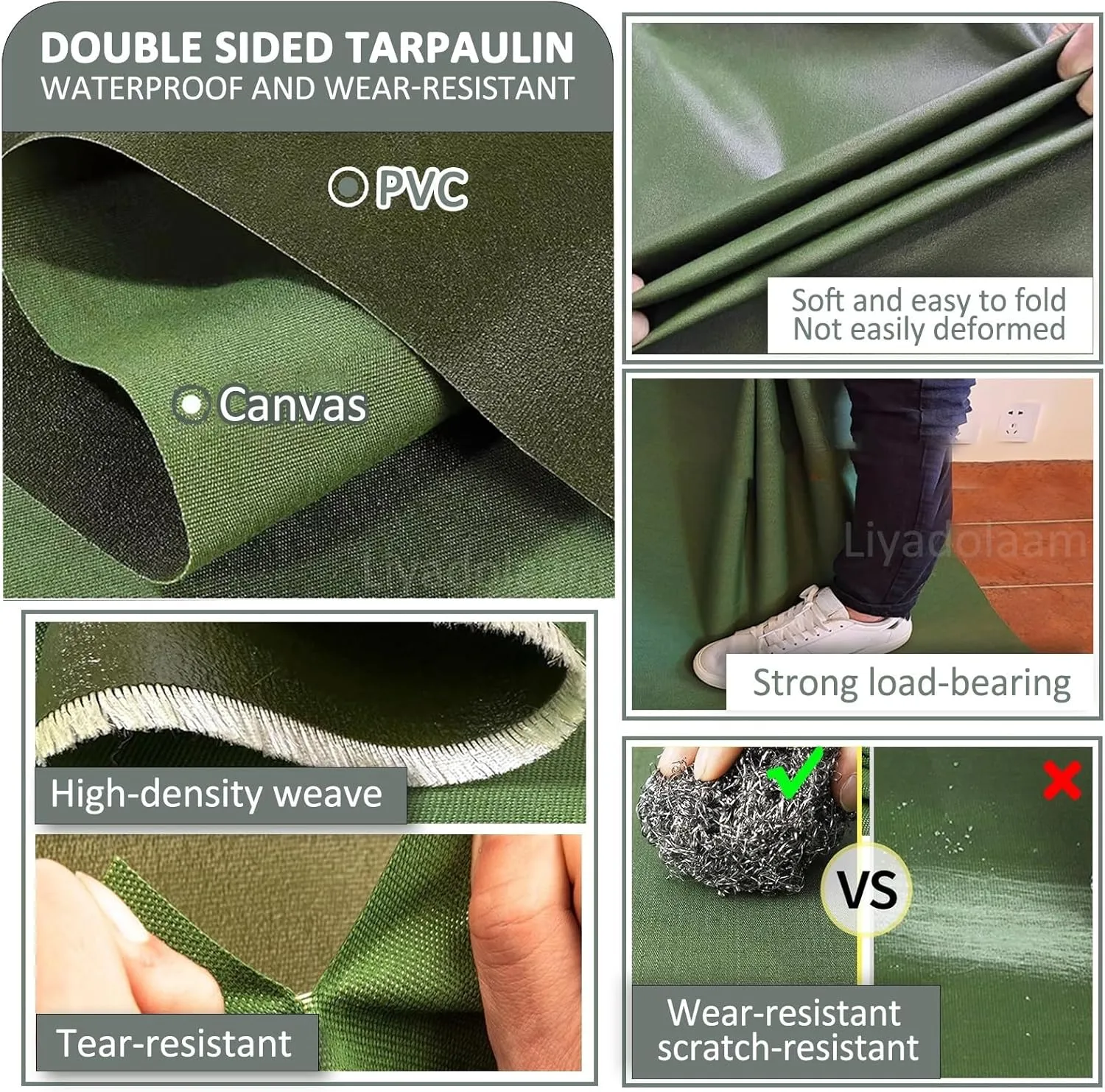 Small Multipurpose Cover, Green 600g/m² Heavy Duty Canvas Tarp with Grommets for Outdoor Camping,Car Furniture Ground Multipurpose Sheet Covers(3x5m)
