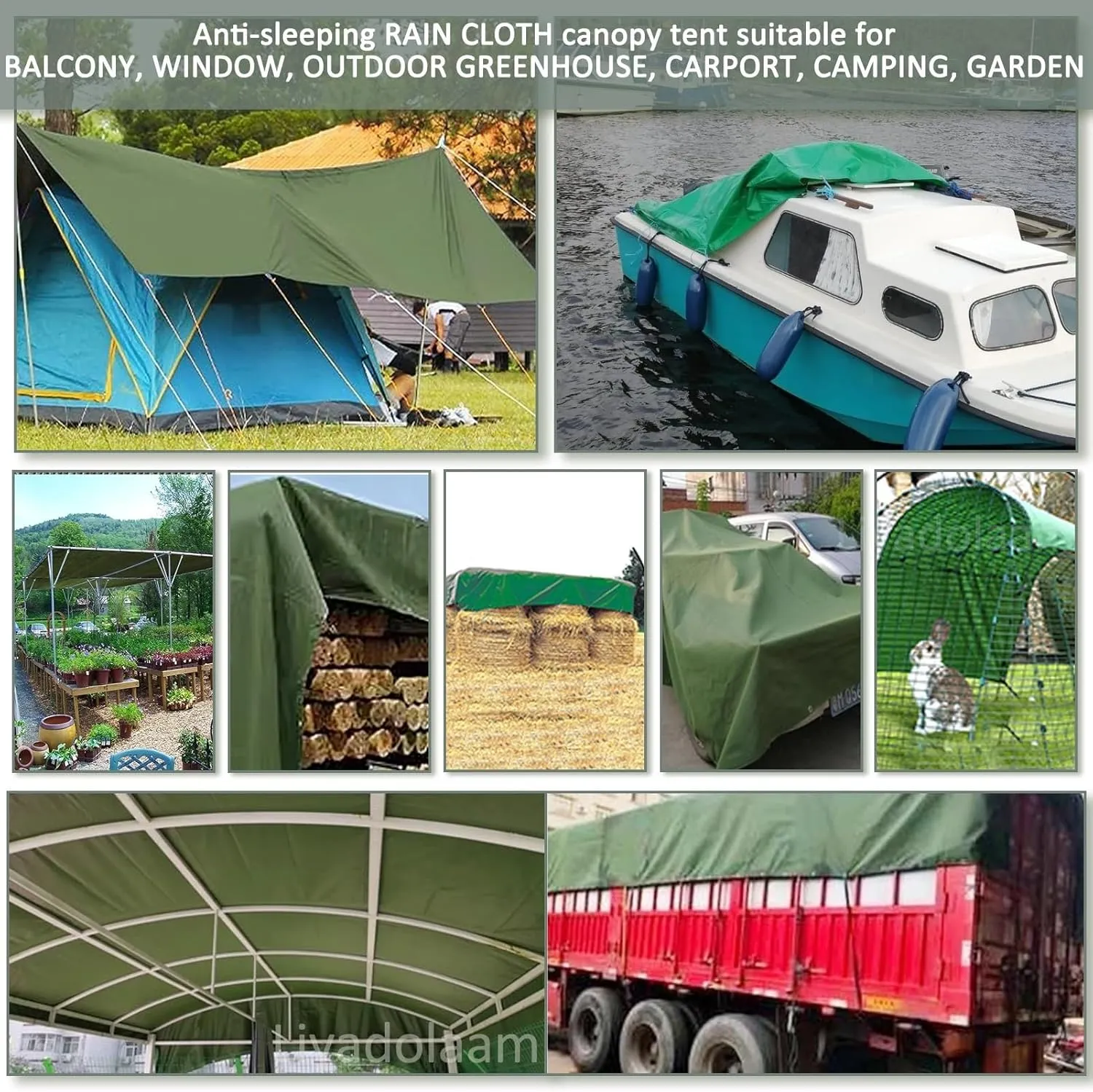 Small Multipurpose Cover, Green 600g/m² Heavy Duty Canvas Tarp with Grommets for Outdoor Camping,Car Furniture Ground Multipurpose Sheet Covers(3x5m)