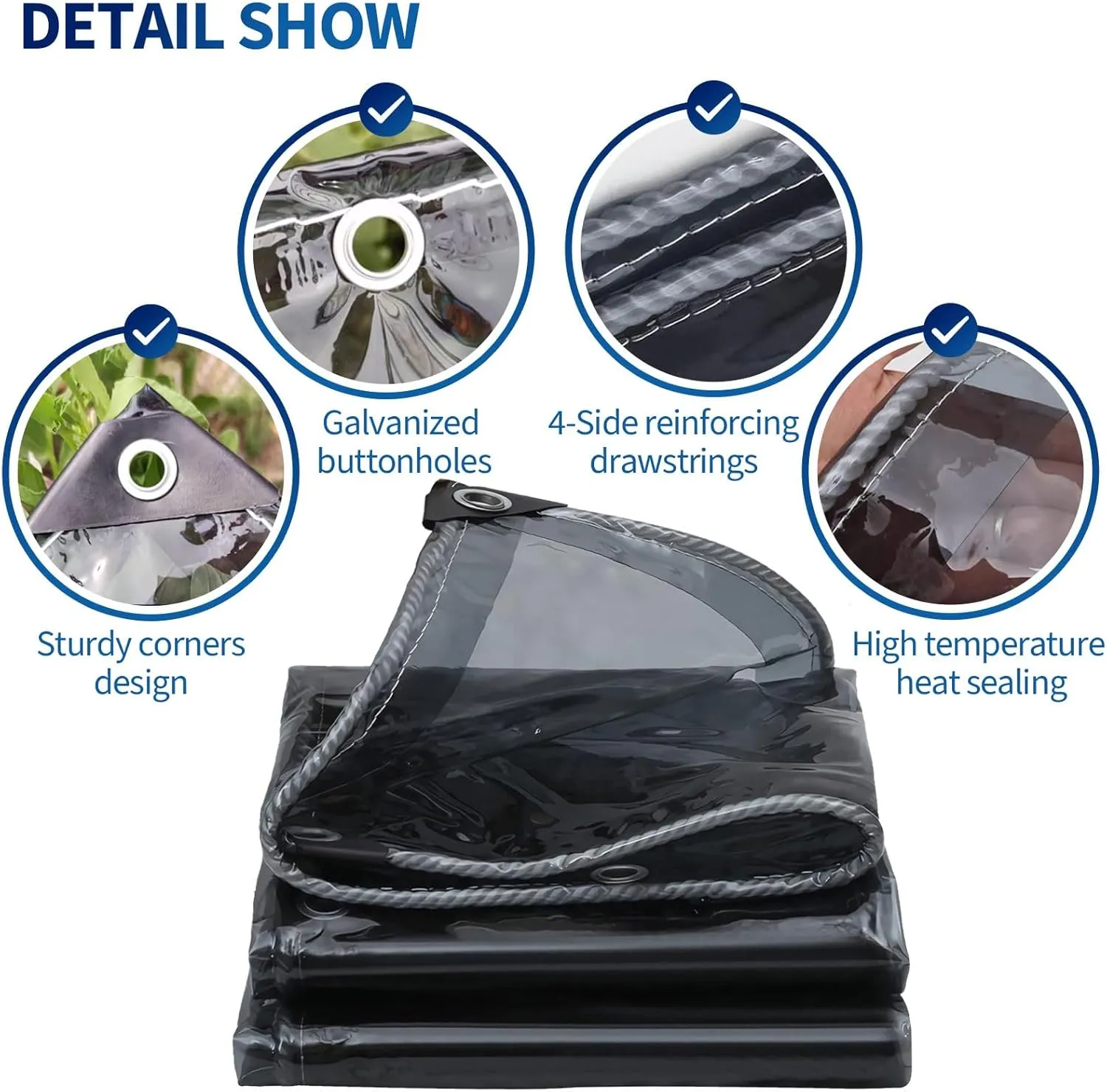Small Multipurpose Cover, Heavy Duty 400g/m² Clear Tarp with Eyelets, Outdoor Translucent Tarp PVC Curtain Windproof, Tear for Garden, Gazebo(1.5x1.5m)