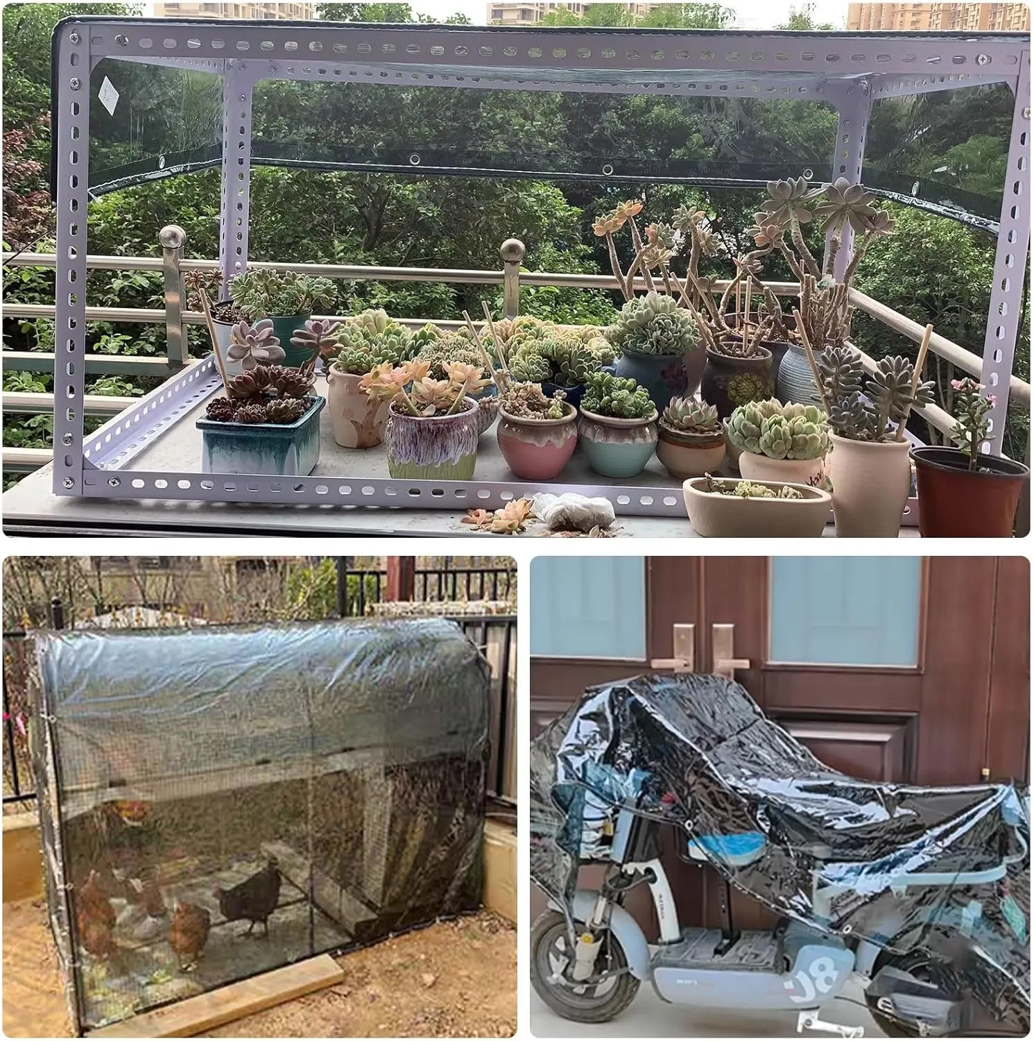 Small Multipurpose Cover, Heavy Duty 400g/m² Clear Tarp with Eyelets, Outdoor Translucent Tarp PVC Curtain Windproof, Tear for Garden, Gazebo(1.5x1.5m)