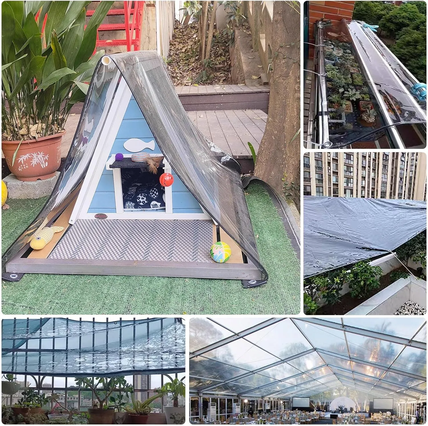 Small Multipurpose Cover, Heavy Duty 400g/m² Clear Tarp with Eyelets, Outdoor Translucent Tarp PVC Curtain Windproof, Tear for Garden, Gazebo(1.5x1.5m)
