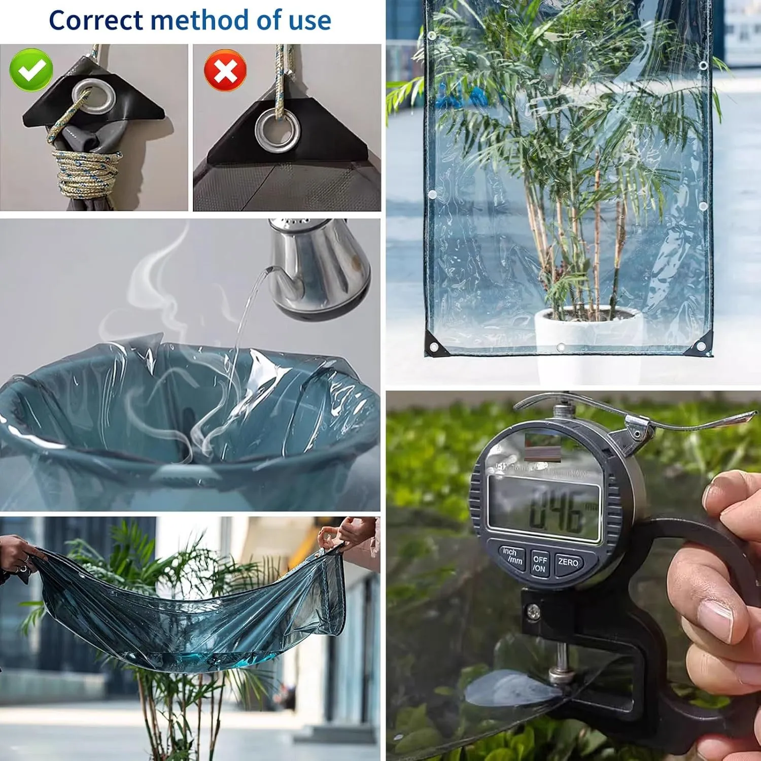 Small Multipurpose Cover, Heavy Duty 400g/m² Clear Tarp with Eyelets, Outdoor Translucent Tarp PVC Curtain Windproof, Tear for Garden, Gazebo(1.5x1.5m)