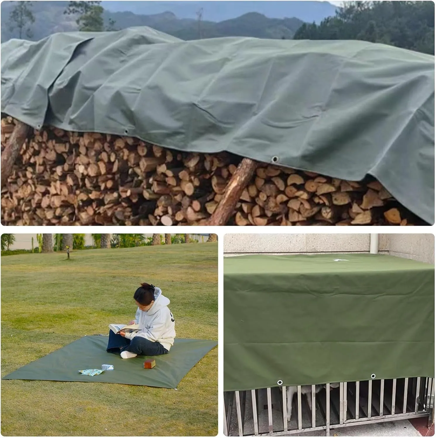 Small Multipurpose Cover, Heavy Duty 600g/m² Tarp with Eyelets, Green Canvas Cover for Outdoor Camping Ground Sheet(1.2x1.2 m)