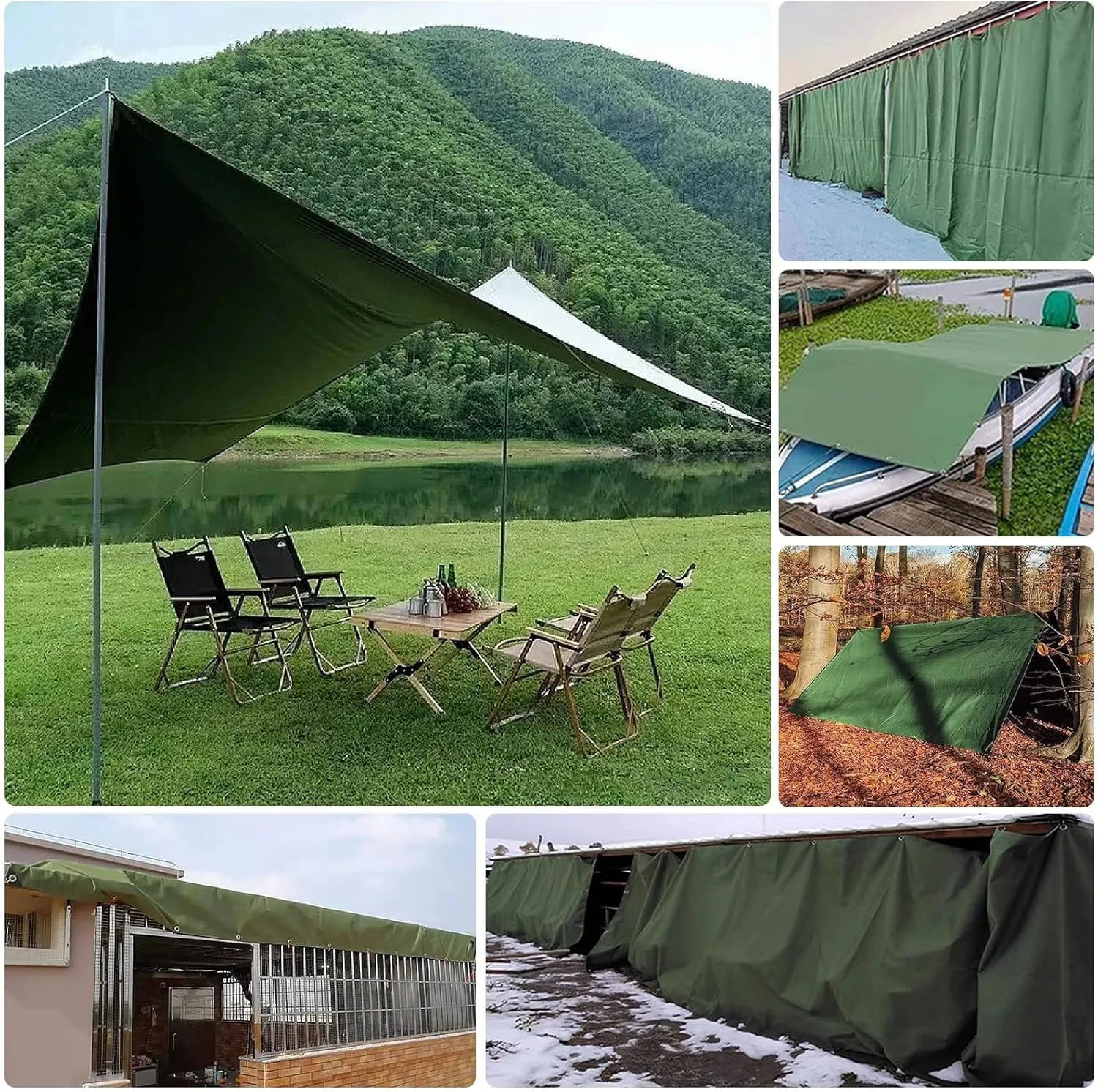 Small Multipurpose Cover, Heavy Duty 600g/m² Tarp with Eyelets, Green Canvas Cover for Outdoor Camping Ground Sheet(1.2x1.2 m)