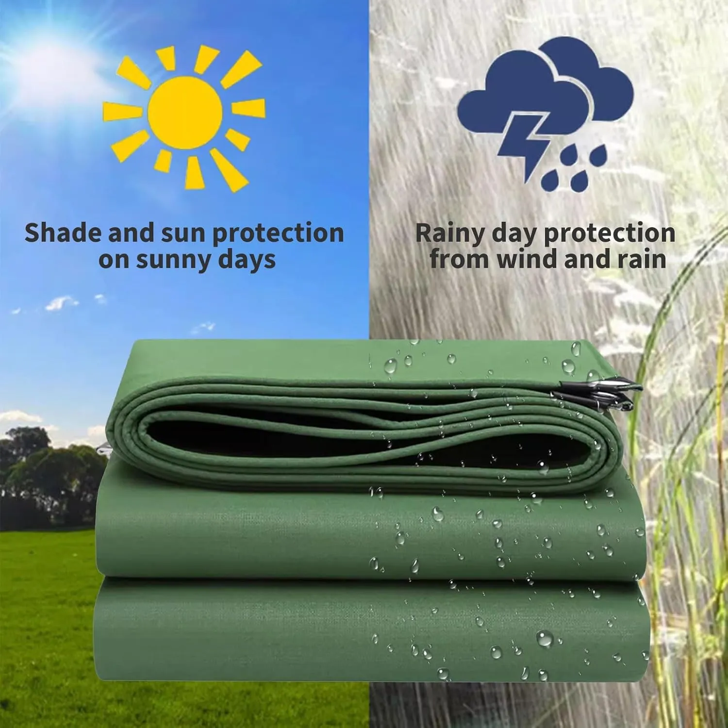 Small Multipurpose Cover, Heavy Duty 600g/m² Tarp with Eyelets, Green Canvas Cover for Outdoor Camping Ground Sheet(1.2x1.2 m)