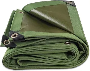 Small Multipurpose Cover, Heavy Duty 600g/m² Tarp with Eyelets, Green Canvas Cover for Outdoor Camping Ground Sheet(1.2x1.2 m)