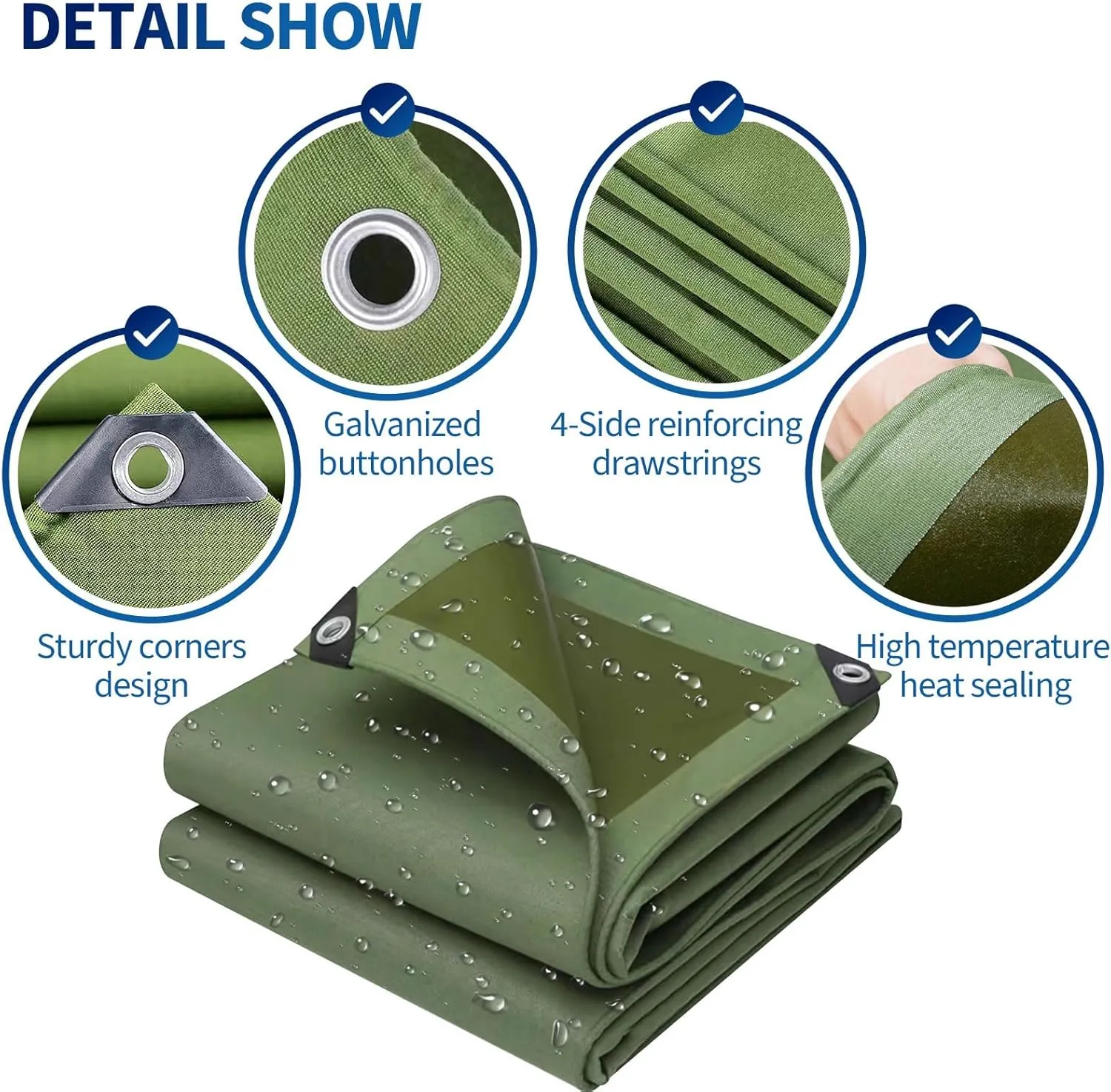 Small Multipurpose Cover, Heavy Duty 600g/m² Tarp with Eyelets, Green Canvas Cover for Outdoor Camping Ground Sheet(1.2x1.2 m)