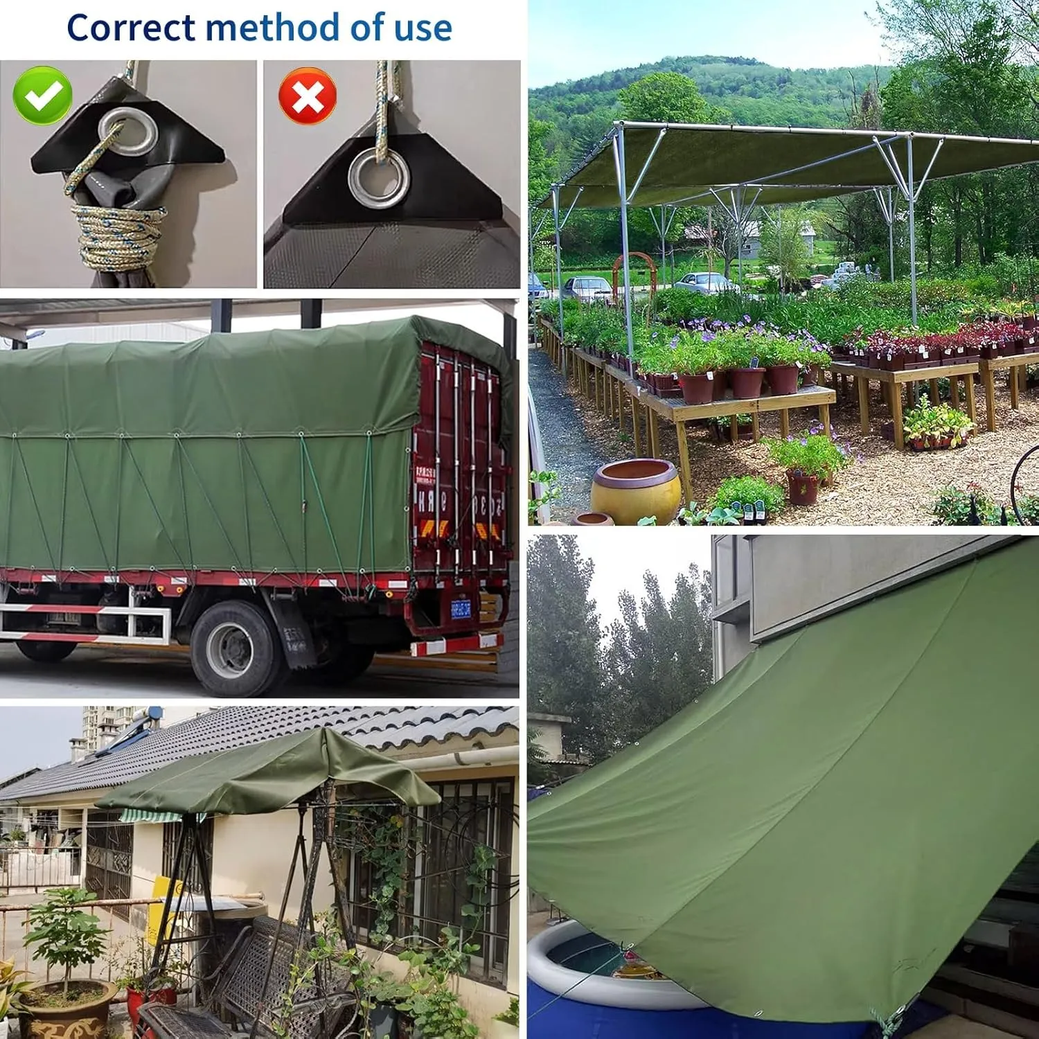Small Multipurpose Cover, Heavy Duty 600g/m² Tarp with Eyelets, Green Canvas Cover for Outdoor Camping Ground Sheet(1.2x1.2 m)