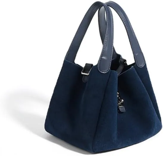 Small Suede Bucket Bags for Women Genuine Leather Suede Shoulder Purse Vintage Top Handle Handbag