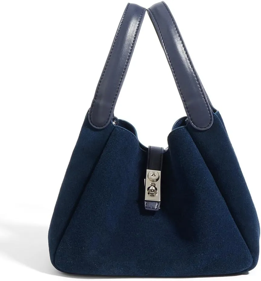 Small Suede Bucket Bags for Women Genuine Leather Suede Shoulder Purse Vintage Top Handle Handbag