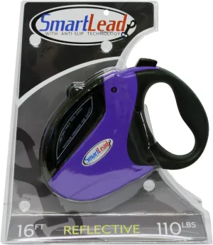 SmartLead Retractable, Reflective, Heavy-Duty 16-Foot Nylon Dog Leash, Tangle Free, Anti-Slip Brake Technology, Easy Grip Handle, Good for Dogs up to 110 Pounds – Purple