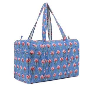 SNAKE CHARM BLUE HAND BLOCK PRINTED QUILTED TRAVEL DUFFLE BAG BIG