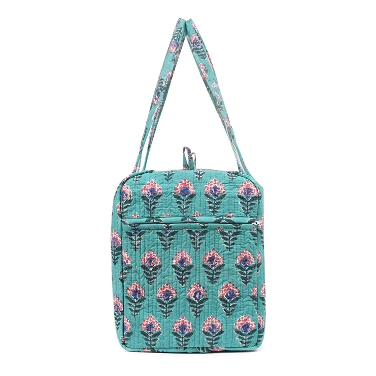 SNAKE CHARM GREEN HAND BLOCK PRINTED QUILTED TRAVEL DUFFLE BAG BIG