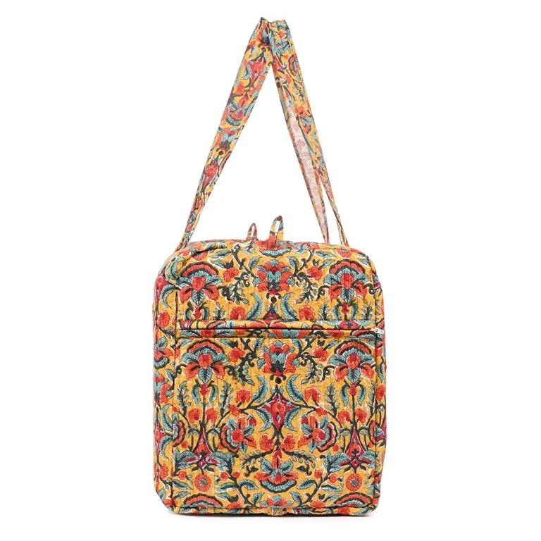 SNAPDRAGONS HAND BLOCK PRINTED QUILTED TRAVEL DUFFLE BAG BIG