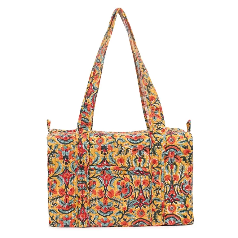 SNAPDRAGONS HAND BLOCK PRINTED QUILTED TRAVEL MICRO DUFFLE BAG