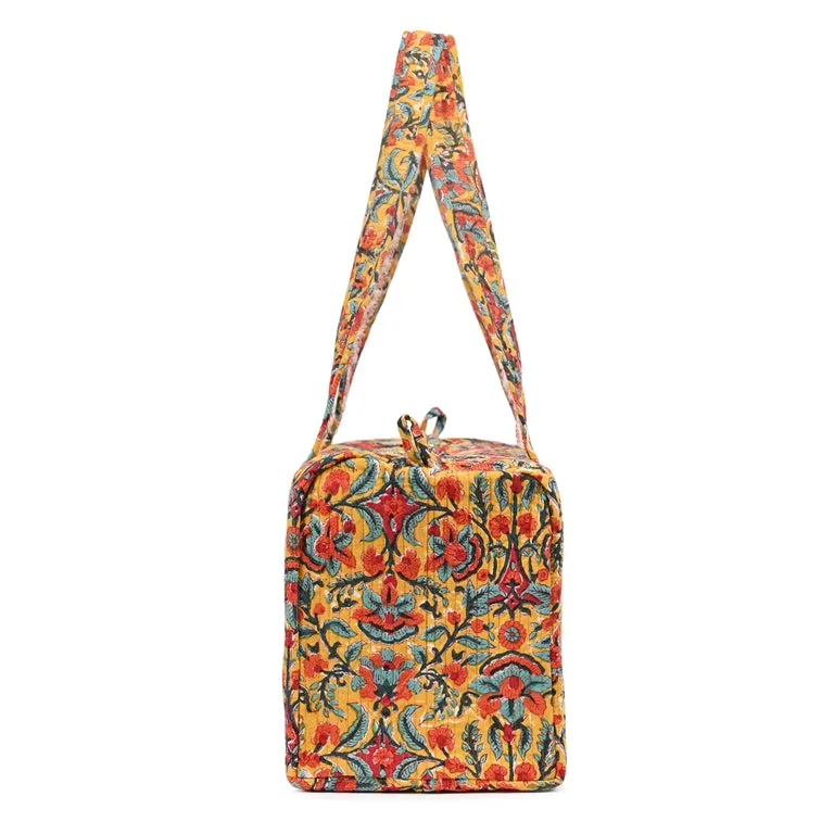 SNAPDRAGONS HAND BLOCK PRINTED QUILTED TRAVEL MICRO DUFFLE BAG