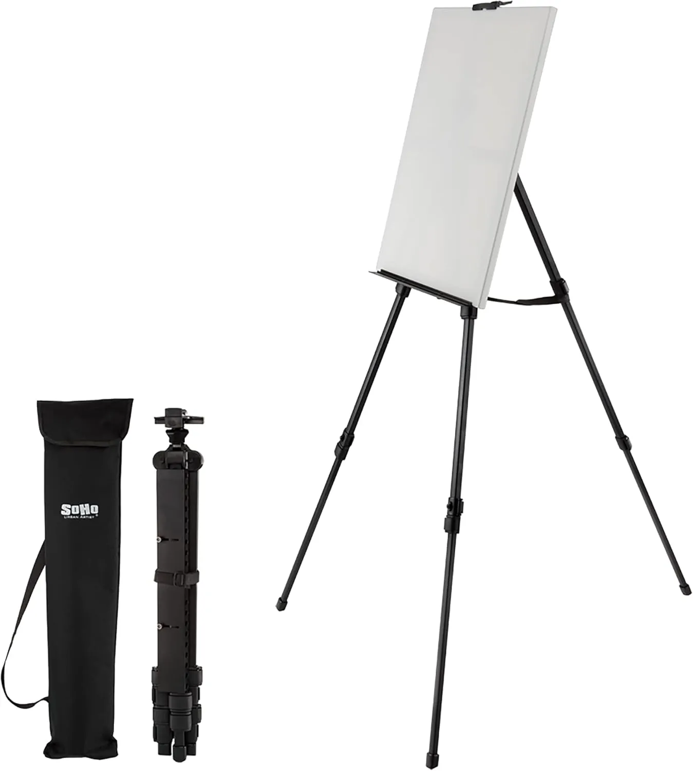 SoHo Urban Artist Travel Painting Field Easel - Light Weight Plein Aire Design, Foldable with Adjustable Height and Carry Bag - Black Anodized Aluminum