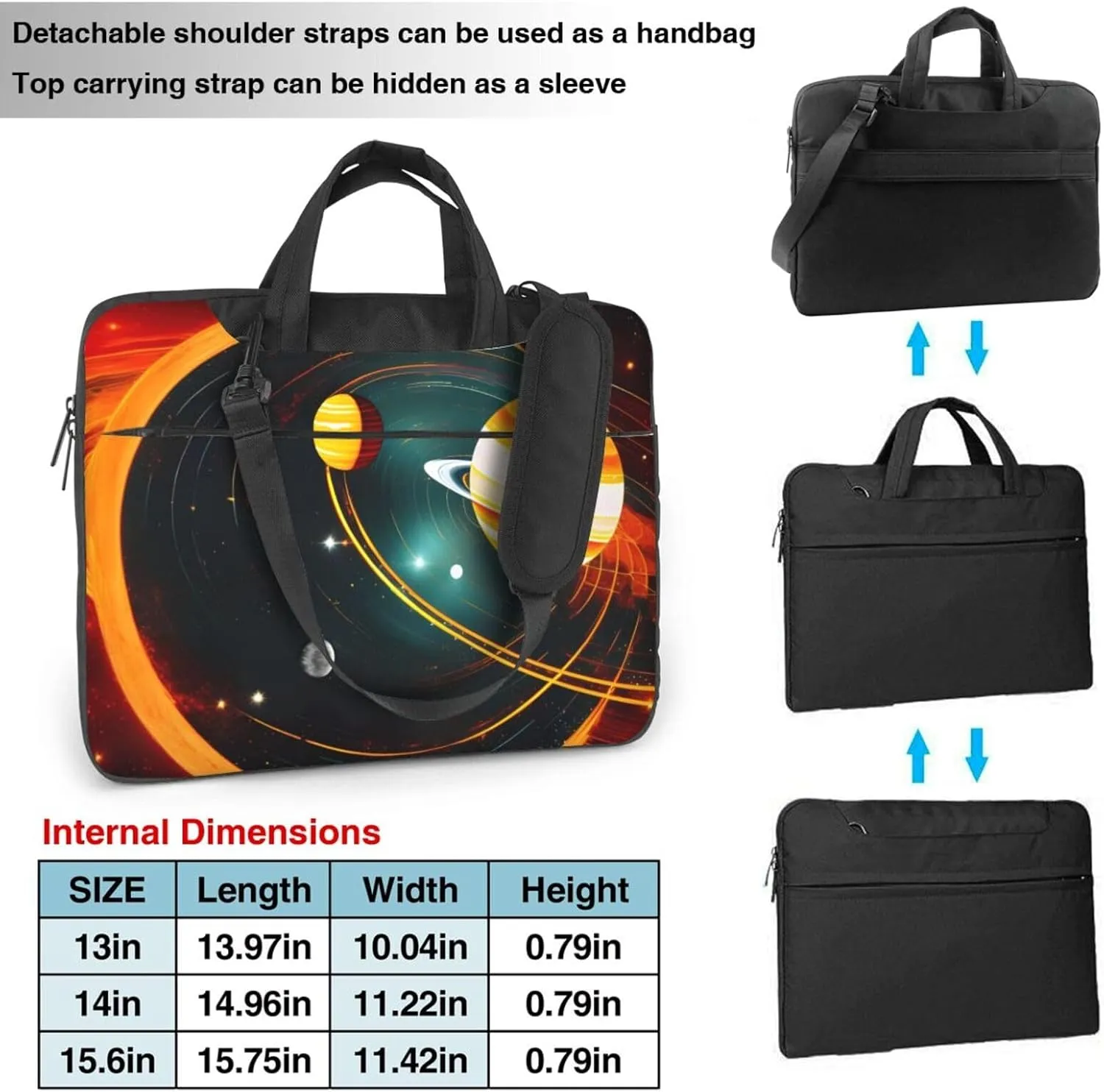 Solar System Jupiter Saturn Print Versatile Laptop Bag Men's Laptop Case & Womenâ€™s Computer Bag with Shoulder Strap