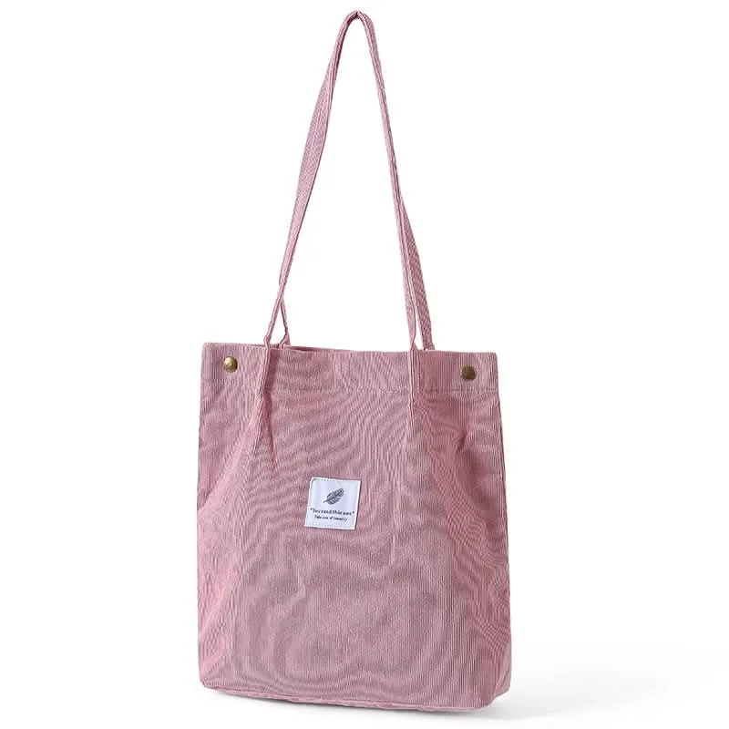 Solid Corduroy Canvas Shoulder Bag – Stylish, Versatile Tote
