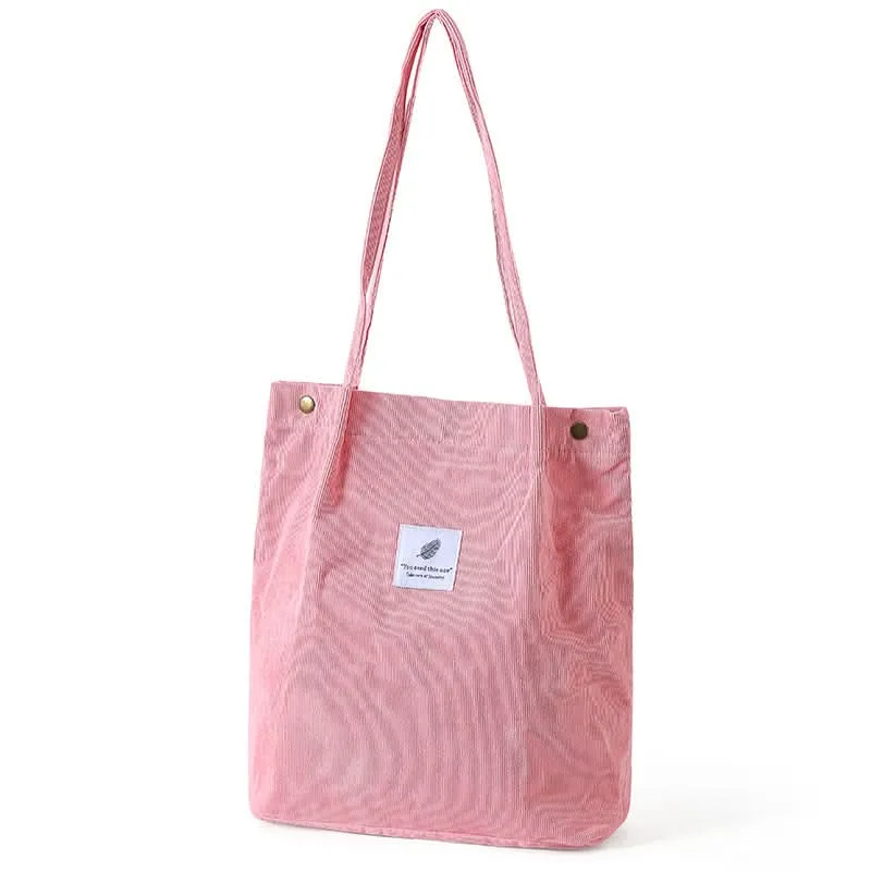 Solid Corduroy Canvas Shoulder Bag – Stylish, Versatile Tote