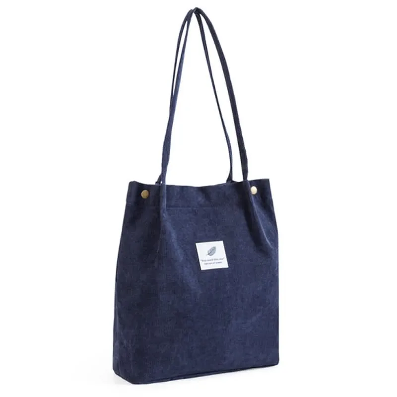 Solid Corduroy Canvas Shoulder Bag – Stylish, Versatile Tote