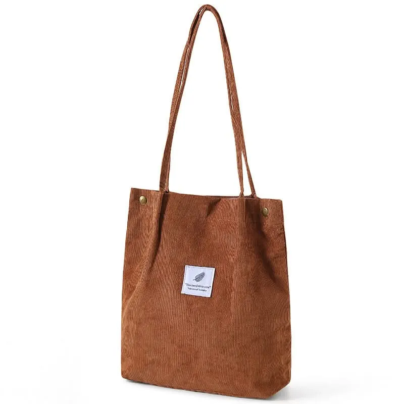 Solid Corduroy Canvas Shoulder Bag – Stylish, Versatile Tote
