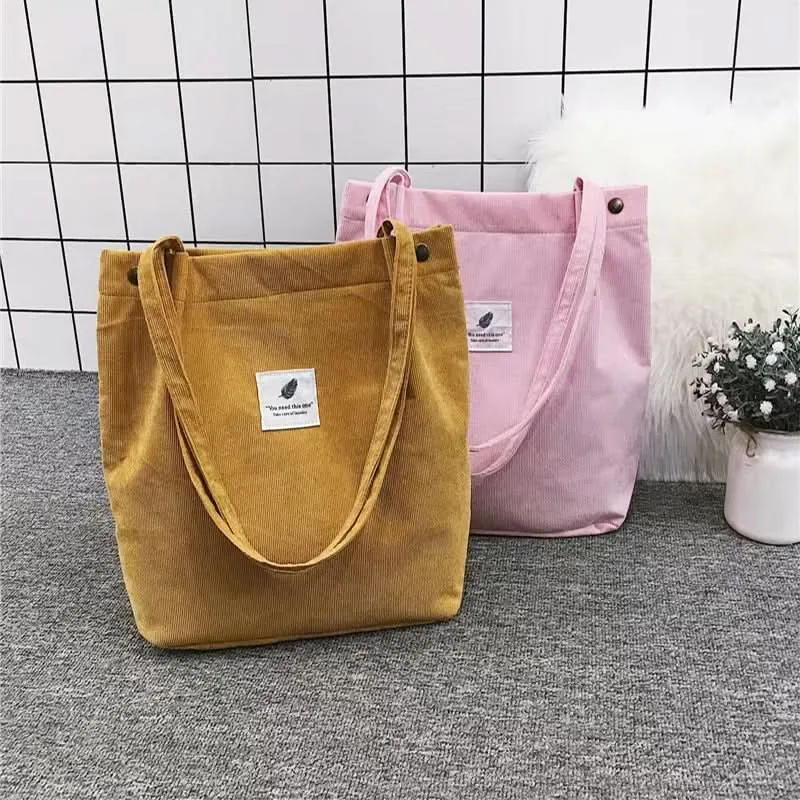 Solid Corduroy Canvas Shoulder Bag – Stylish, Versatile Tote