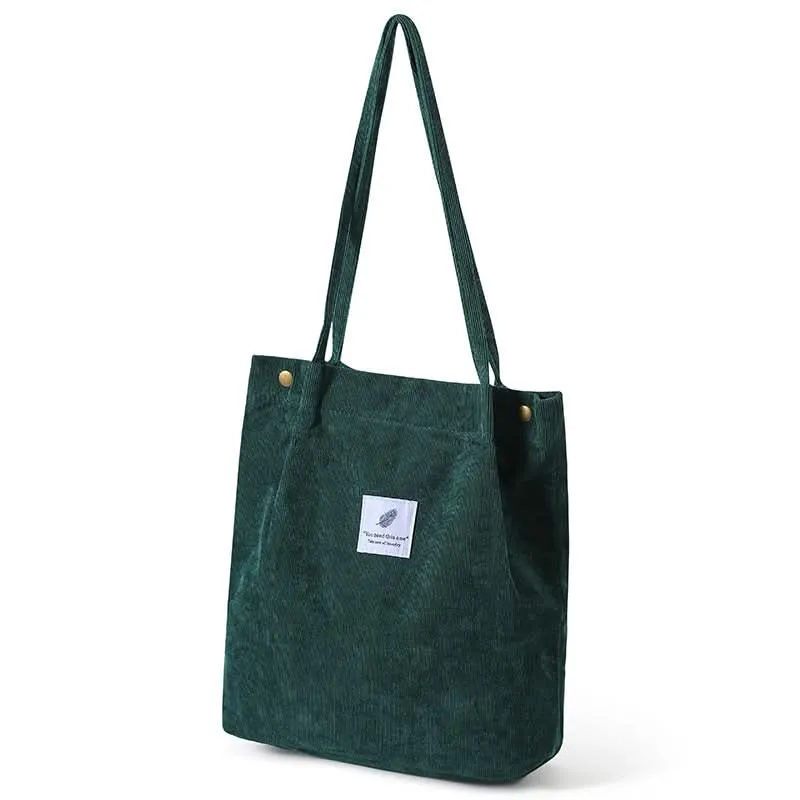 Solid Corduroy Canvas Shoulder Bag – Stylish, Versatile Tote