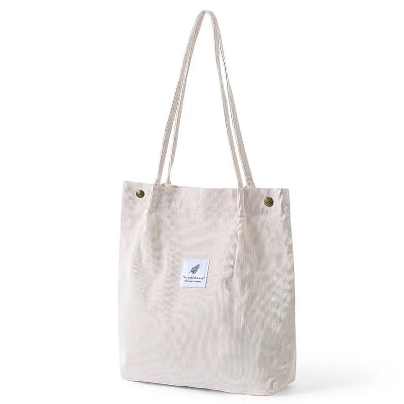 Solid Corduroy Canvas Shoulder Bag – Stylish, Versatile Tote