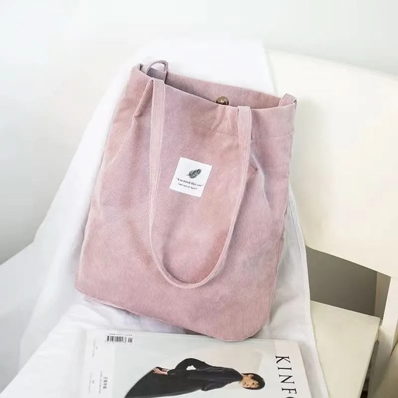 Solid Corduroy Canvas Shoulder Bag – Stylish, Versatile Tote