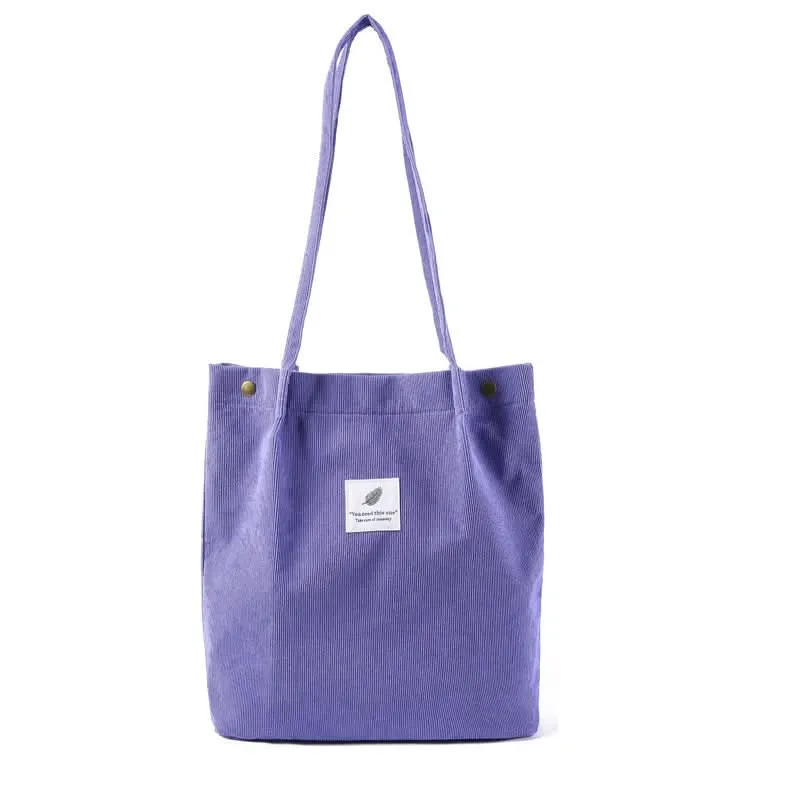 Solid Corduroy Canvas Shoulder Bag – Stylish, Versatile Tote