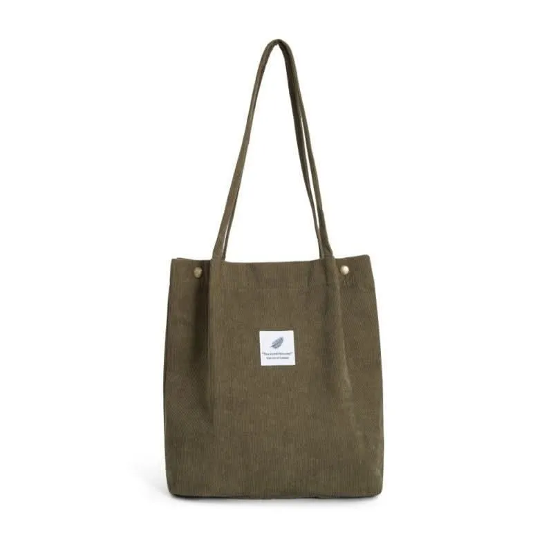 Solid Corduroy Canvas Shoulder Bag – Stylish, Versatile Tote