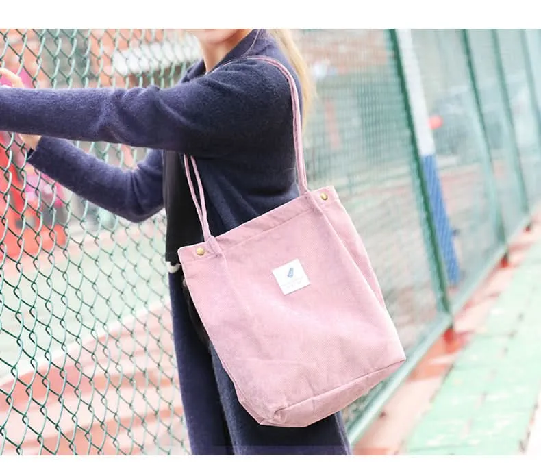 Solid Corduroy Canvas Shoulder Bag – Stylish, Versatile Tote