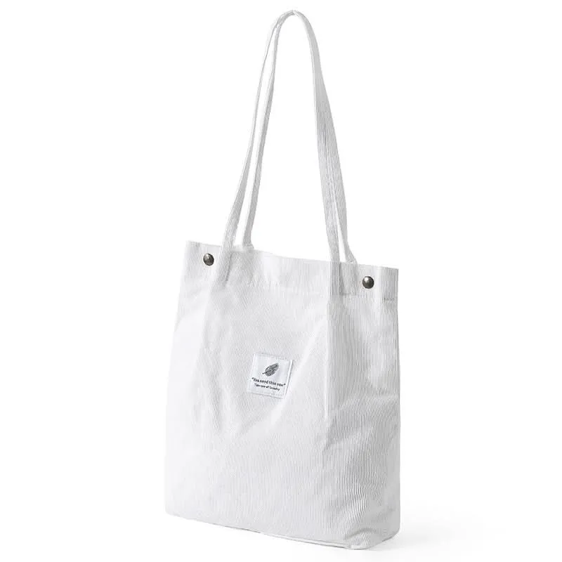 Solid Corduroy Canvas Shoulder Bag – Stylish, Versatile Tote