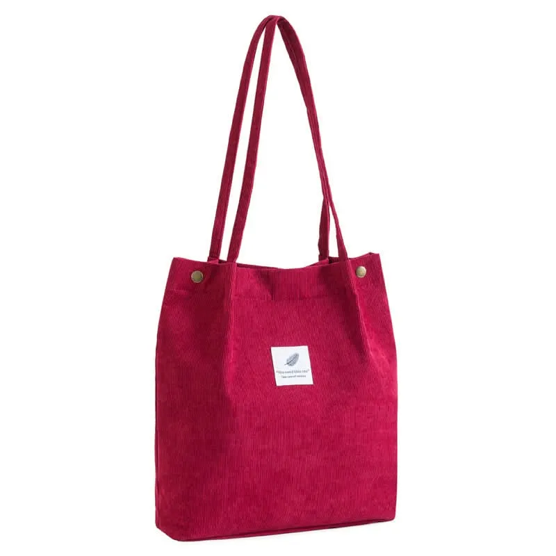 Solid Corduroy Canvas Shoulder Bag – Stylish, Versatile Tote