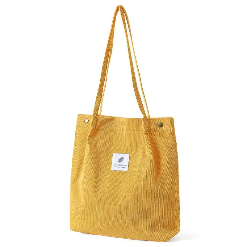 Solid Corduroy Canvas Shoulder Bag – Stylish, Versatile Tote