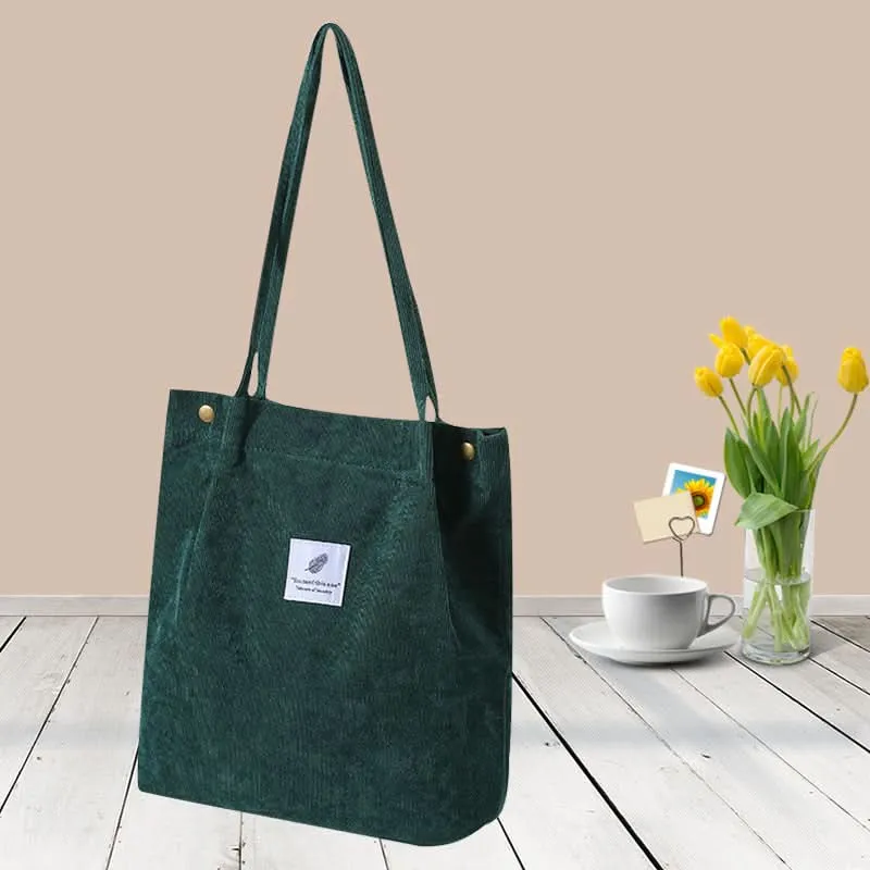 Solid Corduroy Canvas Shoulder Bag – Stylish, Versatile Tote