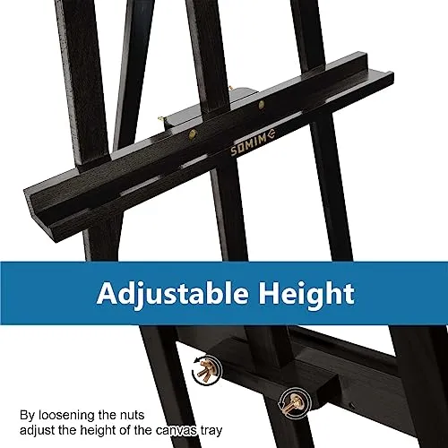Somime A - Frame Wooden Display Easel - Adjustable Lyre Beechwood Studio Easel Stand Holding Canvas Up to 90", Inclinable Artist Floor Painting Easel